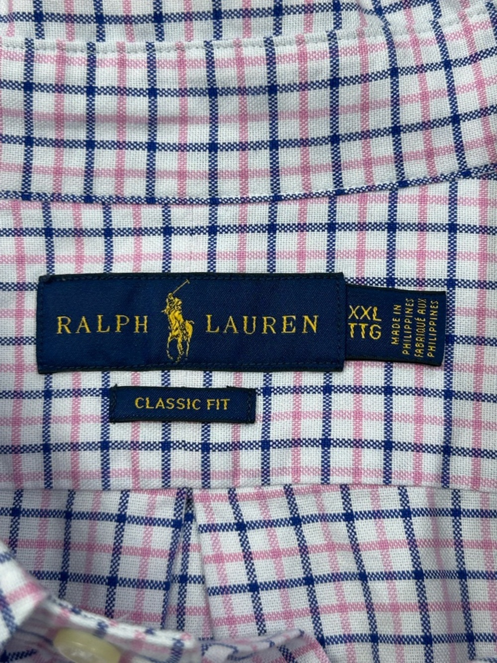 Ralph Lauren Classic Fit Button-Down Shirt Navy and Pink Plaid XXL Flesh Pony - Picture 2 of 7